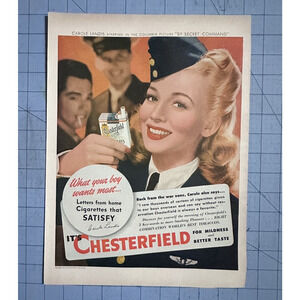 Carole Landis Chesterfield WWII 1944 Original Print Ad